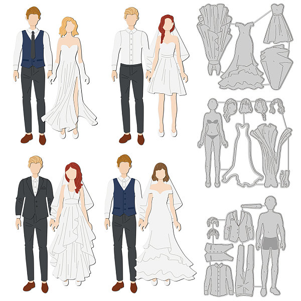 

PandaHall GLOBLELAND Wedding Dress Up Cut Dies Married Couple Cutting Dies Elegant Bride and Groom Metal Embossing Stencil for Card Making...