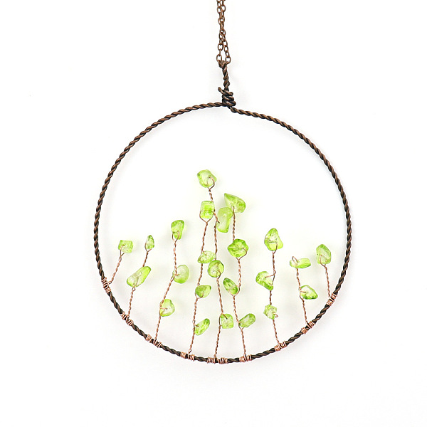 Natural Green Aventurine Chip Copper Wire Wrapped Big Pendants
