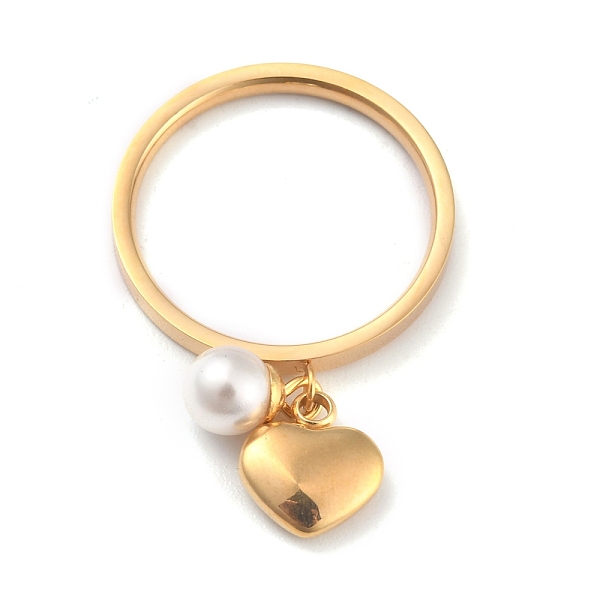 

PandaHall Dual-use Items, 304 Stainless Steel Finger Rings or Pendants, with Plastic Round Beads, Heart, White, Golden, US Size 7(17.3mm)...