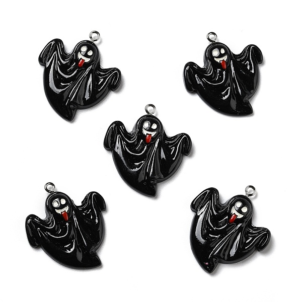 

PandaHall Halloween Opaque Resin Pendants, with Platinum Tone Iron Loops, Ghost, Black, 33.5x30x4.5mm, Hole: 2mm Iron+Resin Ghost Black