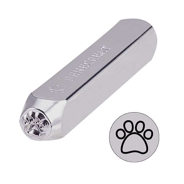 

PandaHall Iron Metal Stamps, for Imprinting Metal, Plastic, Wood, Leather, Cuboid, Dog Paw Prints Pattern, Platinum, 65.5x10mm, Pattern: 6mm...