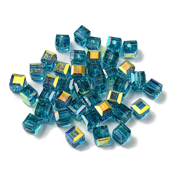 

PandaHall Electroplate Glass Beads, Faceted, Cube, Steel Blue, 5.5x5.5x5.5mm, Hole: 1.6mm , 100pcs/bag Glass Cube