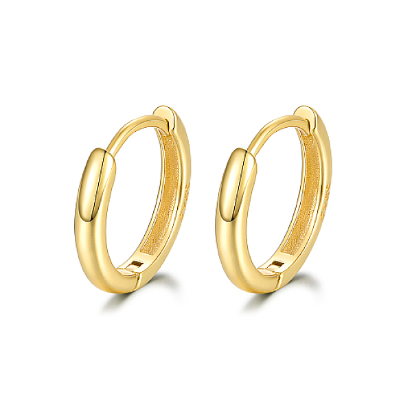 

PandaHall 925 Sterling Silver Huggie Hoop Earrings, Round Ring, with S925 Stamp, for Women, Real 18K Gold Plated, 10mm Sterling Silver Ring