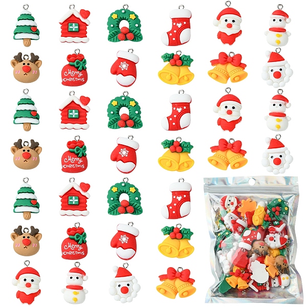 48Pcs 12 Styles Christmas Theme Opaque Resin Pendants