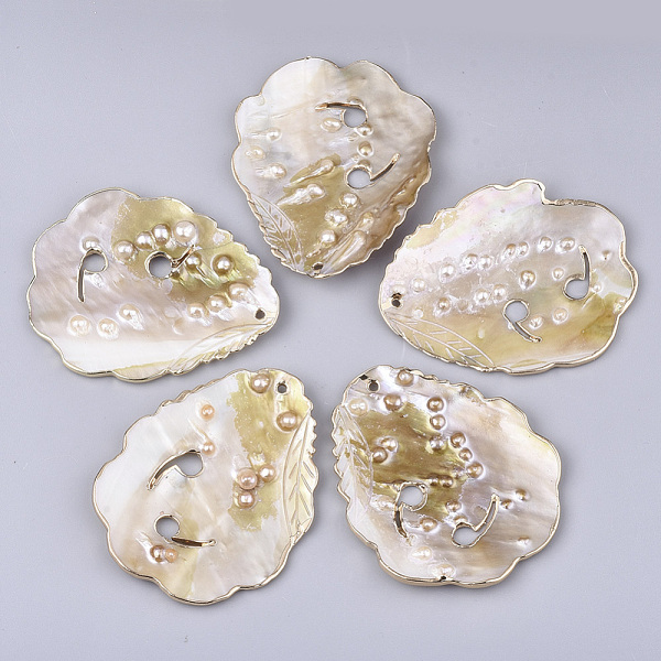 

PandaHall Electroplate Keshi Shell Pearl Big Pendants, Leaf, Light Gold, 64~65x51.5~53x3~5mm, Hole: 2mm Shell Pearl Leaf
