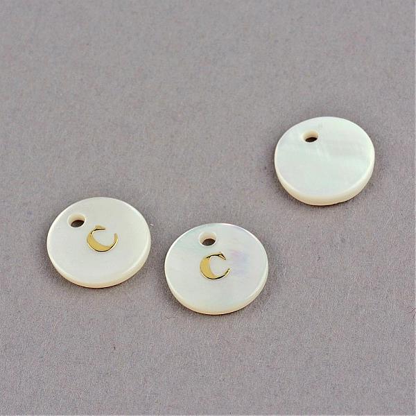 

PandaHall Freshwater Shell Pendants, Flat Round with Gold Blocking Letter.C, 11.5x2mm, Hole: 1.5mm Freshwater Shell Letter C