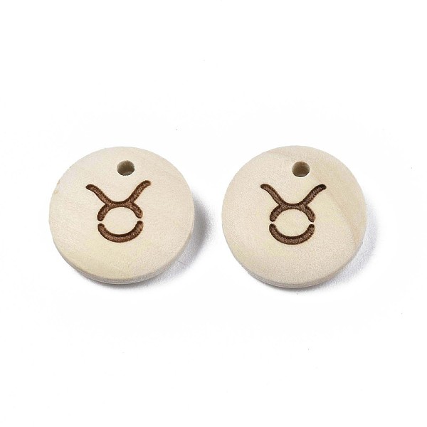 

PandaHall Laser Out Wood Pendants, Flat Round with 12 Constellations, Undyed, Taurus, 15x4mm, Hole: 1.6mm Wood Taurus