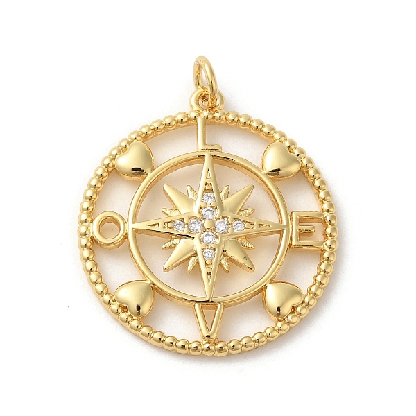 

PandaHall Rack Plating Brass Micro Pave Cubic Zirconia Pendants, Jump Ring, Lead Free & Cadmium Free, Flat Round with Star, Real 18K Gold..., Clear