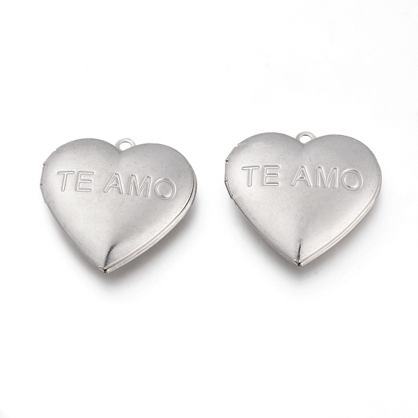 

PandaHall Valentine's Day 304 Stainless Steel Locket Pendants, Photo Frame Charms for Necklaces, Heart with TE AMO, Stainless Steel Color...