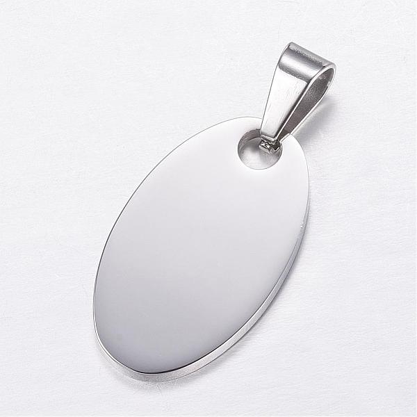 PandaHall 304 Stainless Steel Stamping Blank Tag Pendants, Oval, Stainless Steel Color, 22x15x3mm, Hole: 5x7mm 304 Stainless Steel Oval