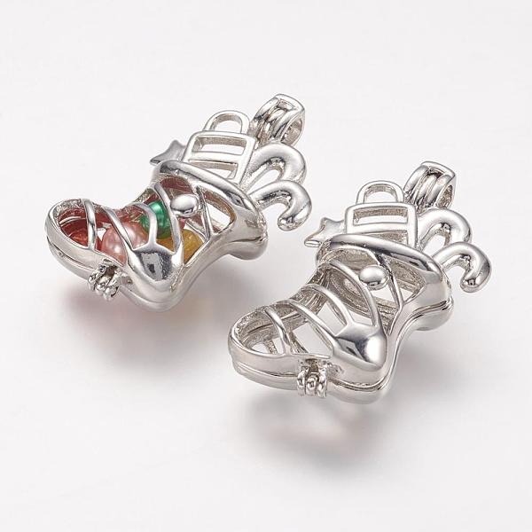 

PandaHall Brass Locket Pendants, Cage Pendants, Rack Plating, Christmas Stocking, Cadmium Free & Nickel Free & Lead Free, Platinum...