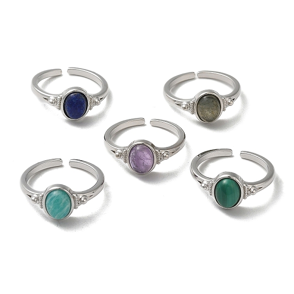 

PandaHall Natural Mixed Gemstone Oval Open Cuff Rings, Platinum Brass Finger Ring, Cadmium Free & Lead Free, US Size 7(17.3mm) Mixed Stone...