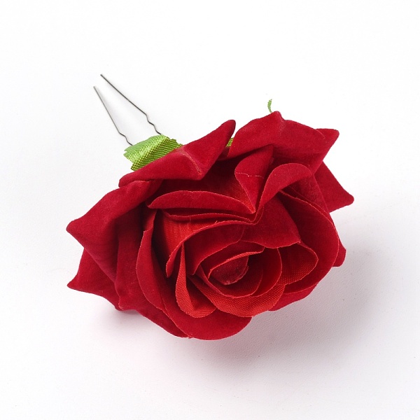 

PandaHall Iron Hair Forks, with Velvet Rose, FireBrick, 116x80x71mm Iron Red
