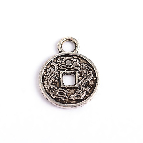 

PandaHall Feng Shui Tibetan Style Alloy Coin Pendants, Lead Free & Cadmium Free, Antique Silver, 13x10x1mm, Hole: 2mm Alloy Flat Round