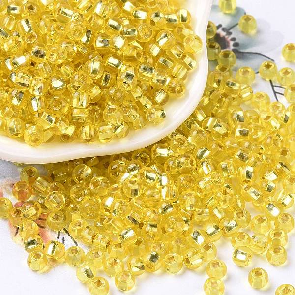 

PandaHall 6/0 Glass Seed Beads, Silver Lined Round Hole, Round, Yellow, 4x3mm, Hole: 1.2mm, about 6925pcs/pound Glass Yellow