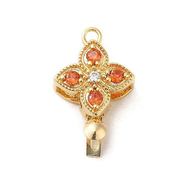 

PandaHall Brass Micro Pave Cubic Zirconia Box Clasps, Real 18K Gold Plated, Flower, Dark Orange, 17x10.7x5mm, Hole: 1.4mm Brass+Cubic...