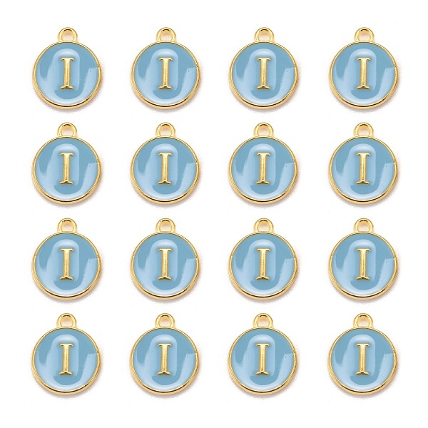 

PandaHall Golden Plated Alloy Enamel Charms, Cadmium Free & Lead Free, Enamelled Sequins, Flat Round with Letter, Sky Blue, Letter.I...