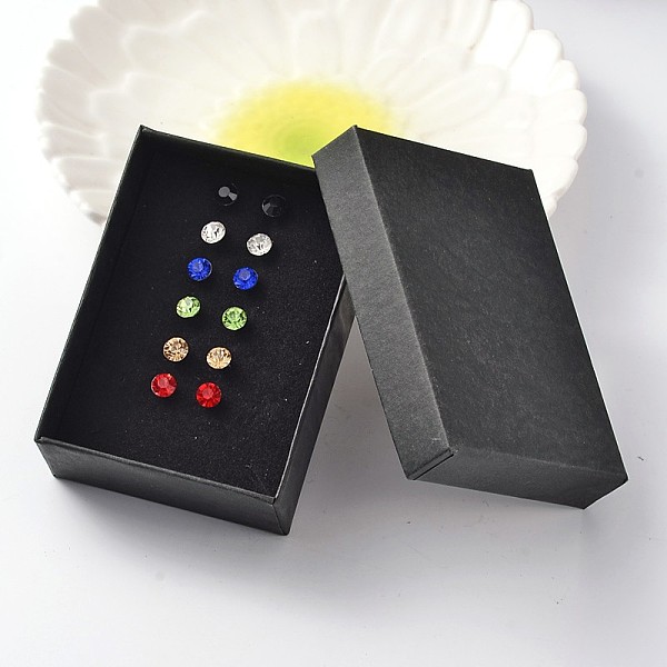 

PandaHall 304 Stainless Steel Grade A Rhinestone Ear Studs, with Paper Jewelry Boxes, Colorful, 17x6mm, Pin: 0.7mm, 6pairs/box Rhinestone..., Black