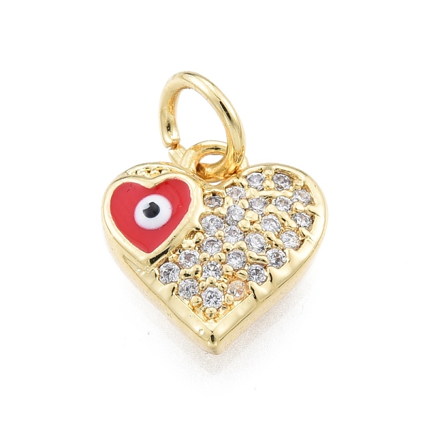

PandaHall Brass Micro Pave Clear Cubic Zirconia Charms, with Enamel and Jump Rings, Golden, Heart with Evil Eye, Red, 10x10x2.5mm, Hole: 3mm...