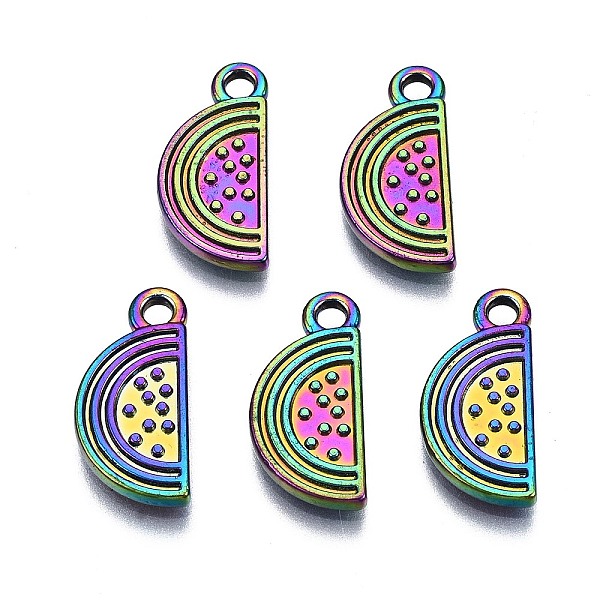 

PandaHall Rainbow Color Alloy Pendants, Cadmium Free & Nickel Free & Lead Free, Watermelon, 17x8x1.5mm, Hole: 1.8mm Alloy Fruit