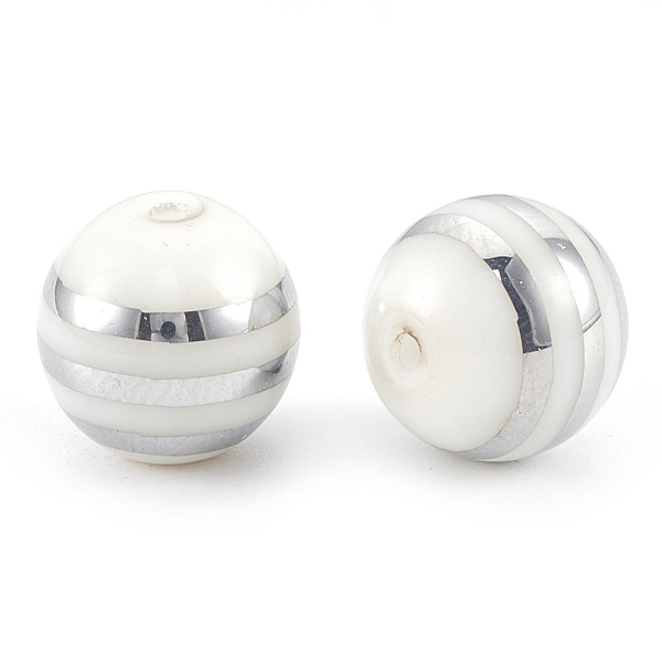 

PandaHall Electroplate Glass Beads, Stripe Round, Platinum Plated, 10x9.5~10mm, Hole: 1.2mm, 200pcs/bag Glass Stripe