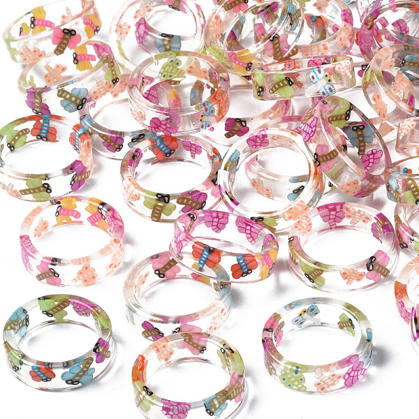 

PandaHall Transparent Resin Dragonfly Finger Ring for Women, Mixed Color, US Size 6(16.5mm) Resin Multicolor