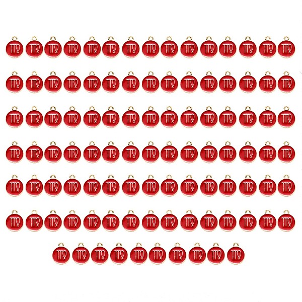 

PandaHall Alloy Enamel Pendants, Flat Round with Constellation, Light Gold, Red, Virgo, 15x12x2mm, Hole: 1.5mm, 100pcs/Box Alloy+Enamel...