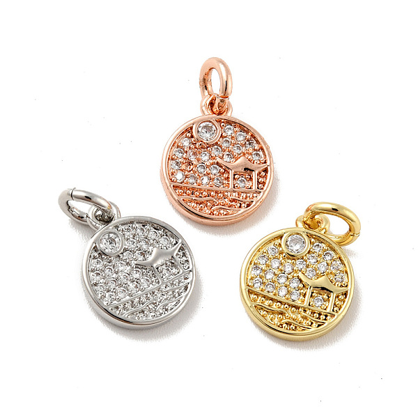

PandaHall Flat Round with Pavilion Brass Micro Pave Clear Cubic Zirconia Charms, with Jump Rings, Cadmium Free & Lead Free, Mixed Color...