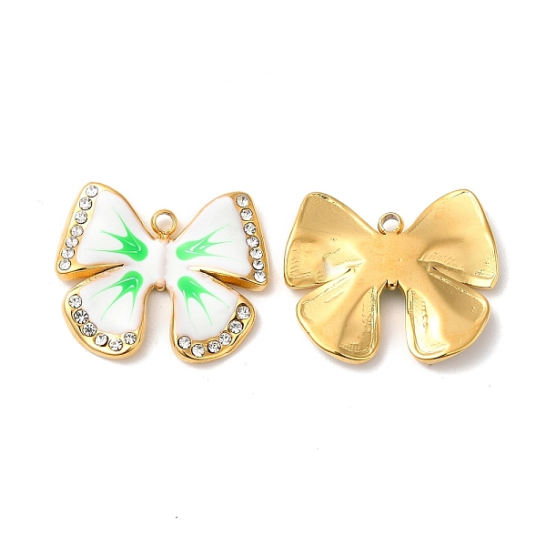 

PandaHall Real 18K Gold Plated 304 Stainless Steel Rhinestone Pendants, with Enamel, Bowknot Charms, White, 16.5x19x2.5mm, Hole: 1.4mm...