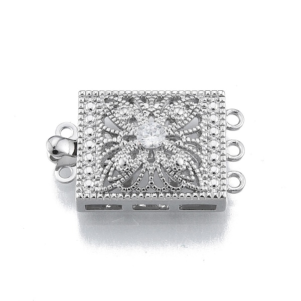 

PandaHall Brass Pave Clear Cubic Zirconia Box Clasps, Multi-Strand Clasps, 3-Strands, 6 Holes, Rectangle, Platinum, 14x22.9x6.7mm, Hole...