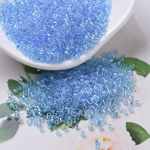 

PandaHall MIYUKI Delica Beads, Cylinder, Japanese Seed Beads, 11/0, (DB0176) Transparent Aqua AB, 1.3x1.6mm, Hole: 0.8mm, about 10000pcs/bag..., Cyan