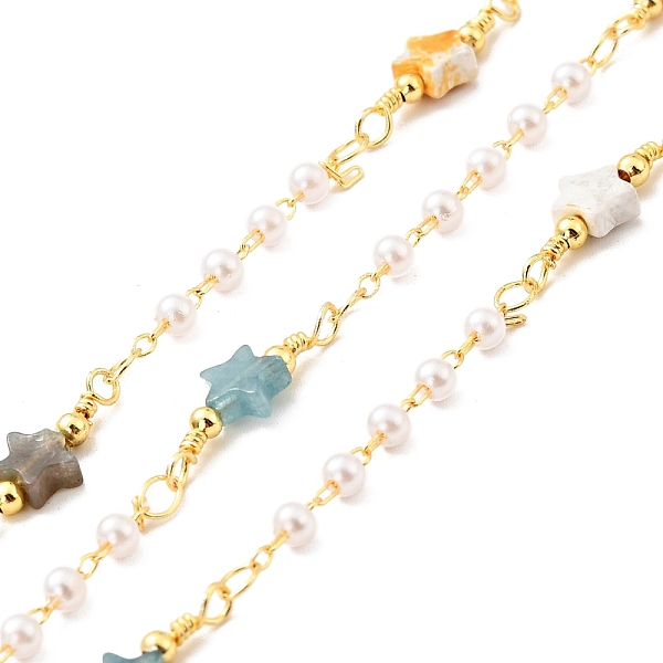 

PandaHall Natural Mixed Gemstone Star & Glass Pearl Beaded Chains, with Gold Plated Brass Findings, Long-Lasting Plated, Unwelded, with...