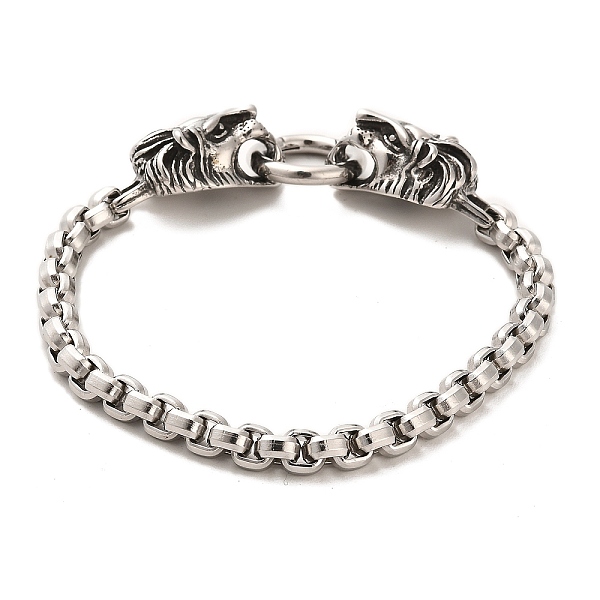 

PandaHall 304 Stainless Steel Box Chain Bracelets with Lion Clasps, Antique Silver, 8-1/2 inch(21.5cm) 304 Stainless Steel Lion