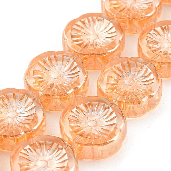 

PandaHall Full Plated Electroplate Glass Transparent Beads Strands, Flower, Sandy Brown, 14x14.5x5.5mm, Hole: 1.2mm, about 45pcs/strand...