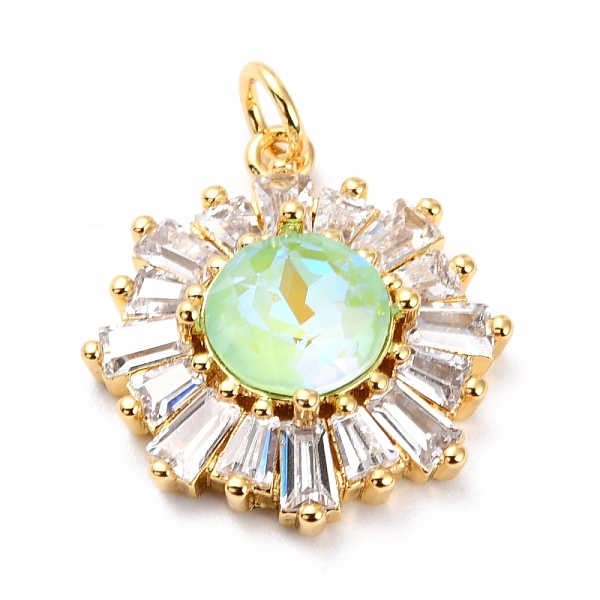 

PandaHall Brass Micro Pave Cubic Zirconia Pendants, Long-Lasting Plated, Real 18K Gold Plated with Glass, Snowflake, Pale Green...