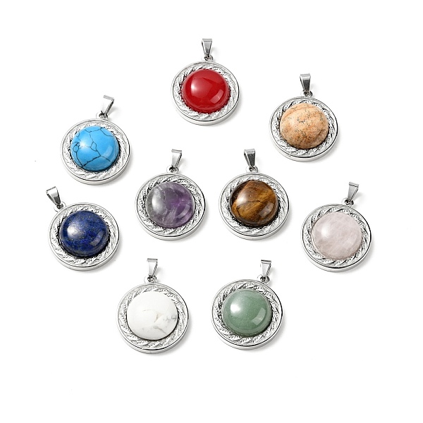 

PandaHall Natural & Synthetic Mixed Gemstone Pendants, with Stainless Steel Color Tone 304 Stainless Steel Findings, Half Round Charm, Mixed...