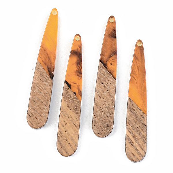 

PandaHall Resin & Walnut Wood Pendants, Teardrop, Orange, 44x7.5x3mm, Hole: 1.5mm Resin+Wood Teardrop Orange