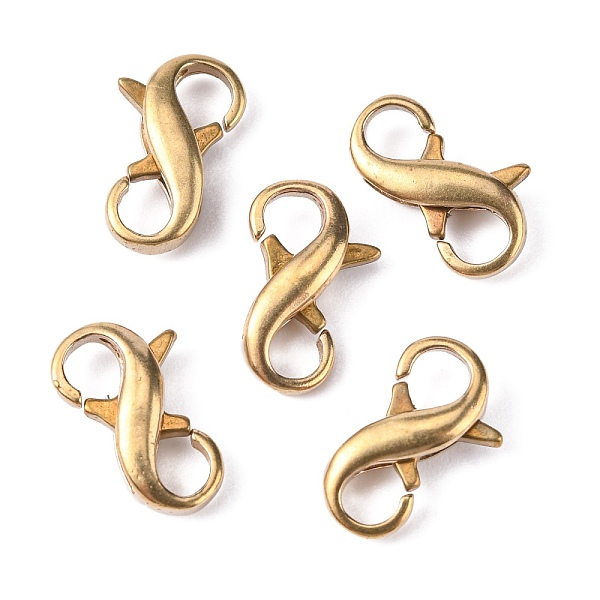 

PandaHall Brass Double Opening Lobster Claw Clasps, Infinity Shape, Raw(Unplated), 13x8x3.5mm Brass Infinity
