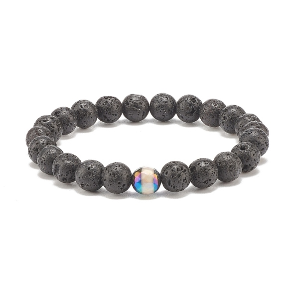 

PandaHall Natural Lava Rock & Tibetan Agate Round Beaded Stretch Bracelet, Essential Oil Gemstone Jewelry for Women, Inner Diameter: 2-1/8...