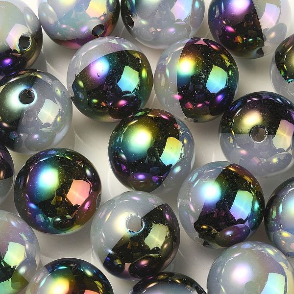 

PandaHall UV Plating Rainbow Iridescent Opaque Acrylic Beads, Two Tone, Round, Black, 17.5mm, Hole: 2.7mm Acrylic Round Black