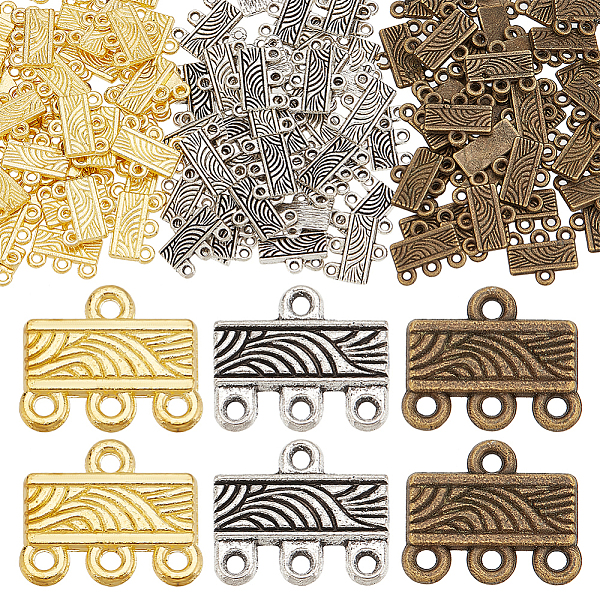 

PandaHall 150Pcs 3 Colors Alloy Chandelier Component Links, Rectangle with Wave Connector, Mixed Color, 10.5x12x1.2mm, Hole: 1.2mm...