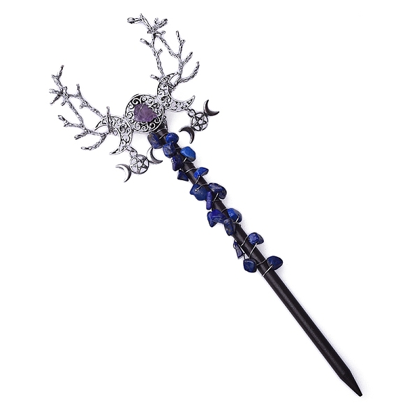 

PandaHall Triple Moon Lapis Lazuli Magic Wand, Party Decorations, Antique Silver, 215mm Lapis Lazuli Branch