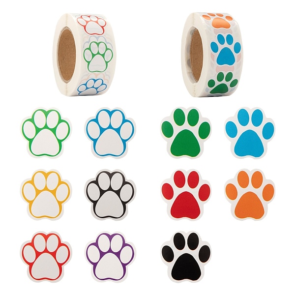 

PandaHall 6 Rolls 2 Style Flat Round Paw Print Pattern Tag Stickers, Self-Adhesive Paper Gift Tag Stickers, for Party Decorative Presents..., Multicolor