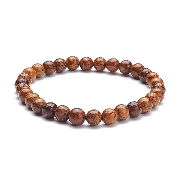 

PandaHall 6.5mm Round Natural Elephant Skin Jasper/Miriam Stone/Calligraphy Beads Stretch Bracelet for Men Women, Beads: 6.5mm, Inner...
