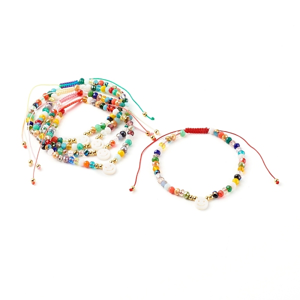 

PandaHall Electroplate Glass Nylon Thread Braided Bead Bracelets, with Natural Shell Beads, Smile, Mixed Color, Inner Diameter: 2 inch..., Multicolor