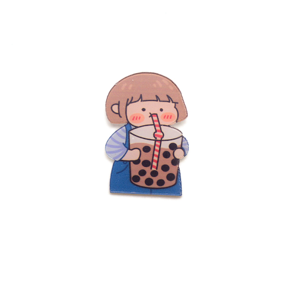 

PandaHall Cute Girl Drinking Figure Brooch Pin, Acrylic Lapel Pin for Backpack Clothes, White, Colorful, 33x23x7mm Acrylic