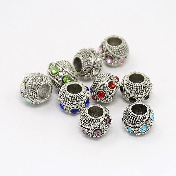 

PandaHall Antique Silver Zinc Alloy Pave Grade A Rhinestone European Beads, Rondelle, Mixed Color, 11x9mm, Hole: 5mm Alloy+Rhinestone..., Multicolor