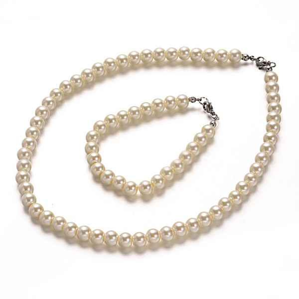 Edelstahl Gefärbtes Glas Perle Runde Perlen Und Armbänder Schmuck-Sets