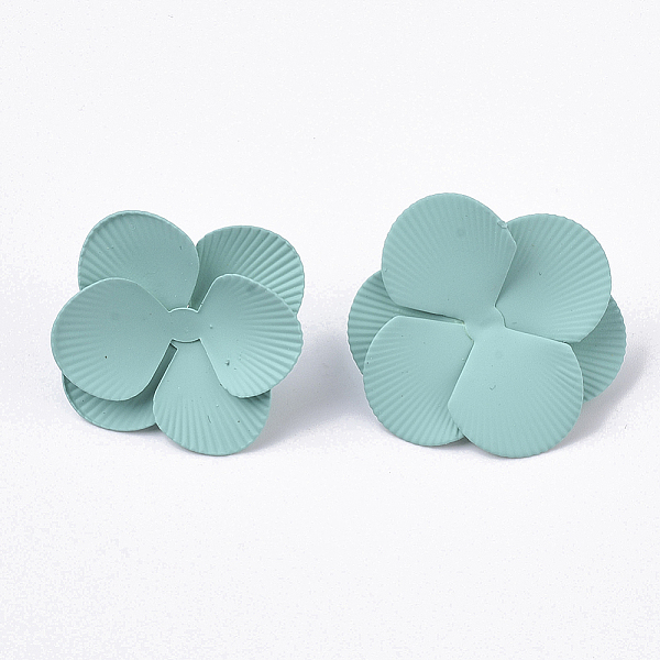

PandaHall Spray Painted Iron Stud Earring Settings, with Earring Backs/Ear Nuts, Flower, Medium Turquoise, 30x29~30x11mm, Pin: 1mm Iron..., Cyan