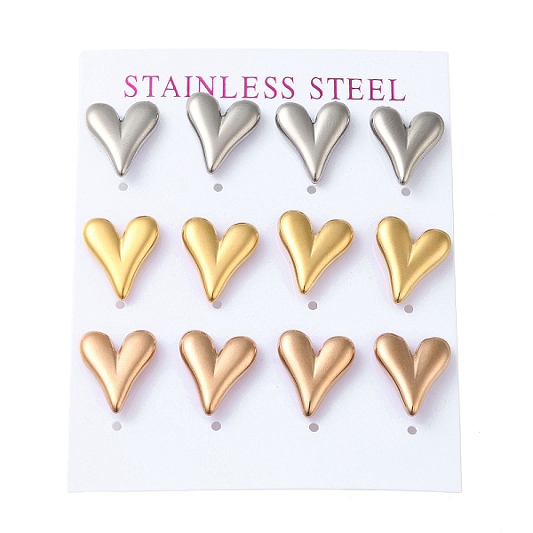 

PandaHall Vacuum Plating 304 Stainless Steel Stud Earring, Heart, Mixed Color, 14x12mm, 12pcs/set 304 Stainless Steel Heart